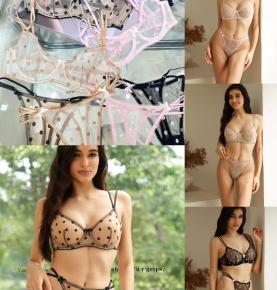 Polka Dot Sheer Mesh Lingerie Set-5589-Q