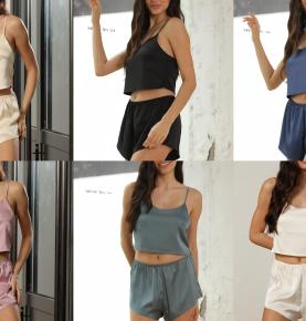 Satin Cami Top & Shorts Pajama Set-VS1287-89