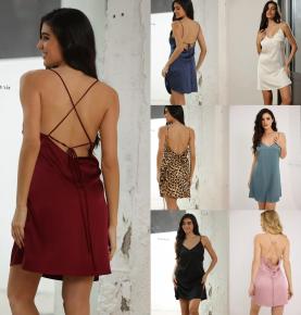 Satin Crisscross Back Slip Nightdress-VS1288