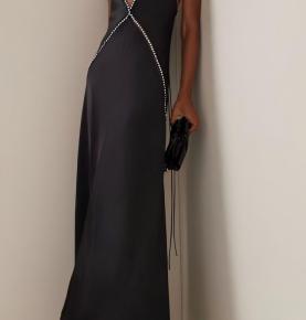 Rhinestone Trim Deep V Satin Maxi Slip Gown-VS1396