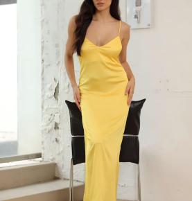 Satin V-Neck Spaghetti Strap Long Slip Nightdress-VS1216