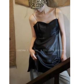 Satin Sweetheart Neck Spaghetti Strap Mini Slip Dress-VS1606