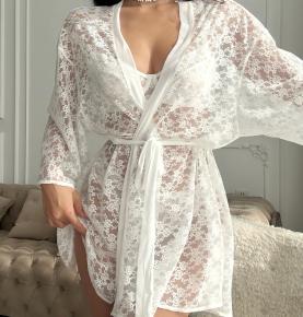 Floral Sheer Lace Kimono Robe-5517