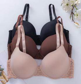 Smooth Cup Lace‑Side Push‑Up Bra With Three Color Options-DKL001