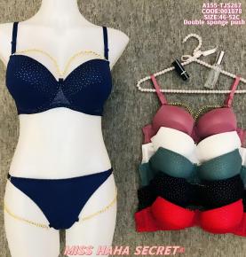 Rhinestone‑Dot Push‑Up Bra With Decorative Gold Chain, Multiple Colour Options-TJS267