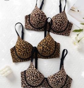 Wild‑style Leopard Print Smooth Surface Push‑Up Bra, Three Color Options-25039