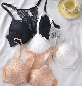 Front‑fastener Floral Lace Y‑Back Push‑Up Bra, Three Color Options-LC06