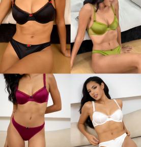 Satin Flower Decor Lingerie Set-5611-Q