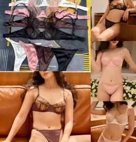 Spliced Lace Satin Lingerie Set-5591-Q